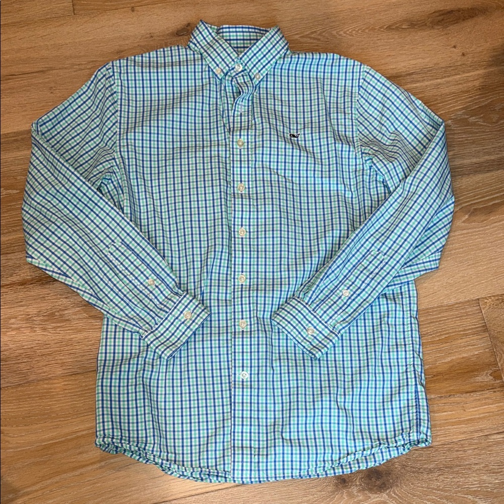 Vineyard Vines Green and Blue Plaid Shirt